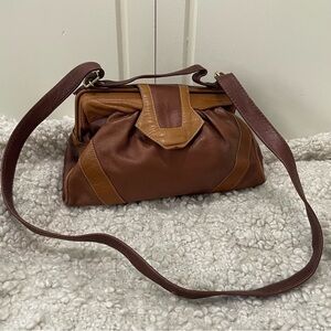 Vintage Handmade Leather Convertible Purse Handbag Brown & Tan made in Columbia